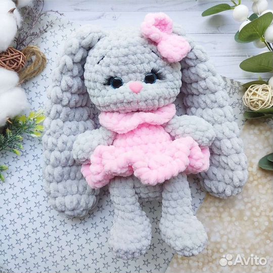 Вязаные игрушки, зайка плюшевая, лев, мишка