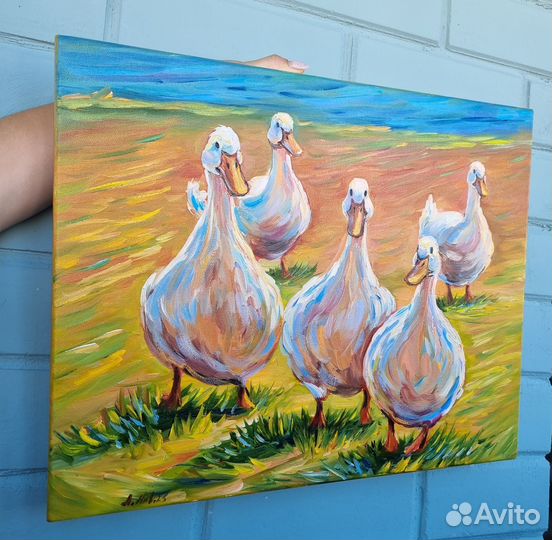 Утки гуси картина маслом птицы холст