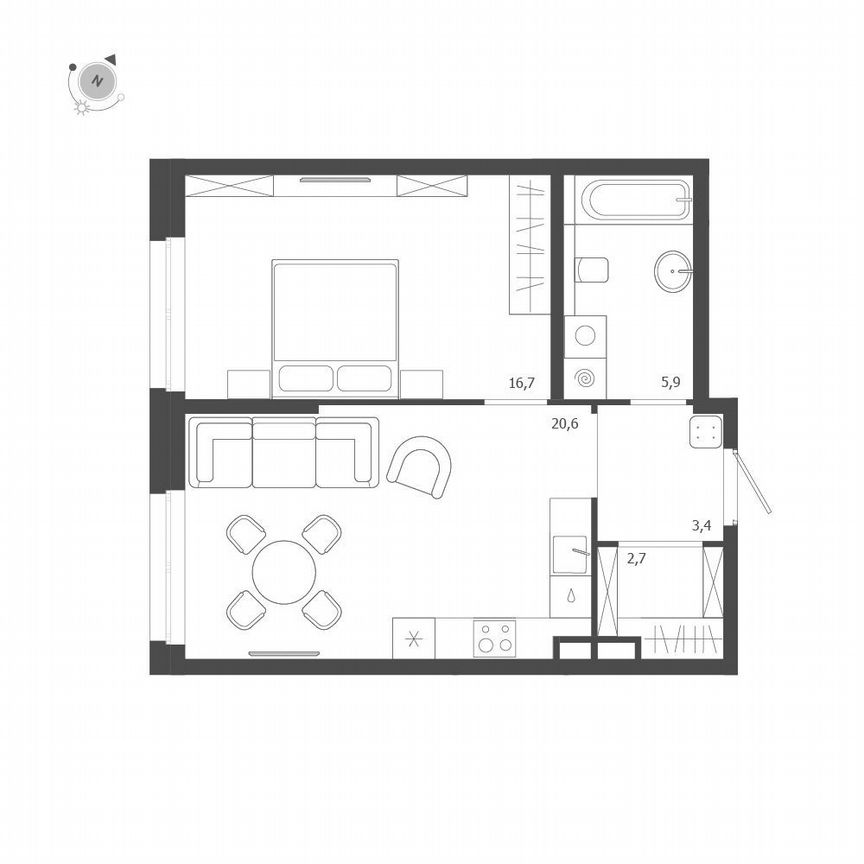 1-к. квартира, 49,3 м², 4/9 эт.