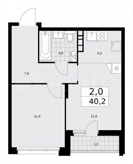 2-к. квартира, 40,2 м², 9/15 эт.