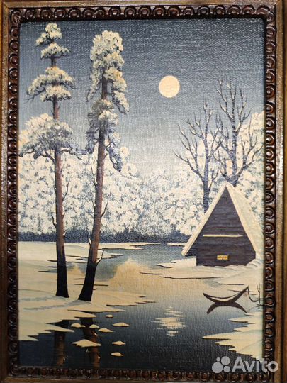 Картина маслом пейзаж в красивой раме