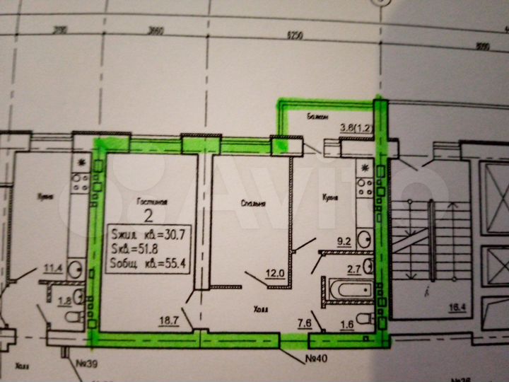 2-к. квартира, 55,4 м², 4/16 эт.
