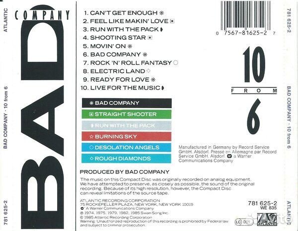 Bad Company - 10 From 6 (CD)