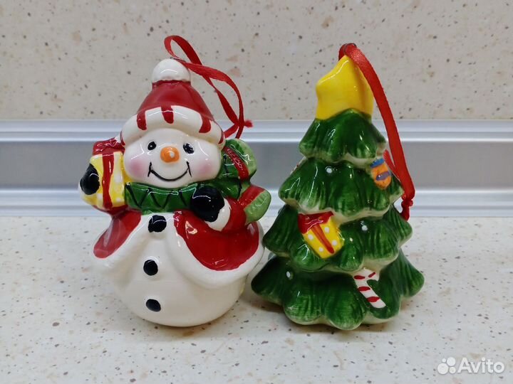 Новогодние фигурки снеговик ёлка керамика