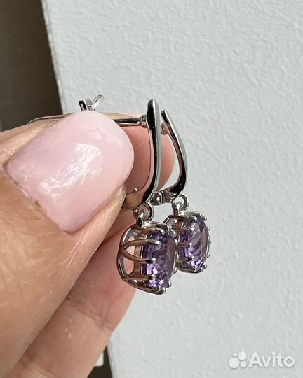 Серебряные серьги с натуральными аметистами