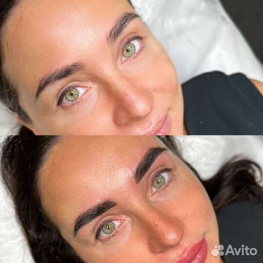 Перманентный макияж пудровые брови губы