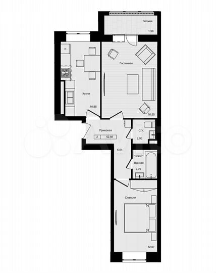 2-к. квартира, 52,9 м², 8/9 эт.