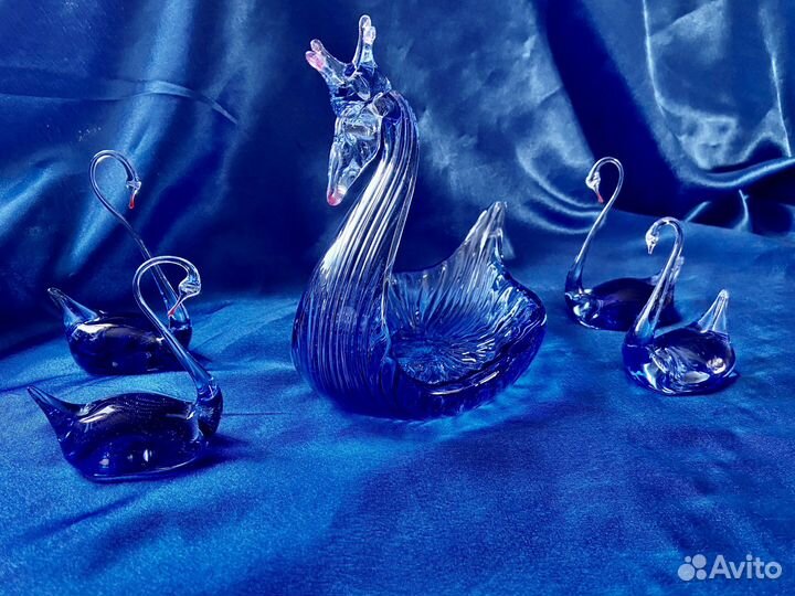 Лебеди цветное стекло СССР