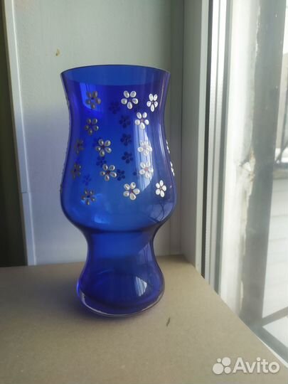 Ваза цветное кобальтовое стекло СССР Дядьково