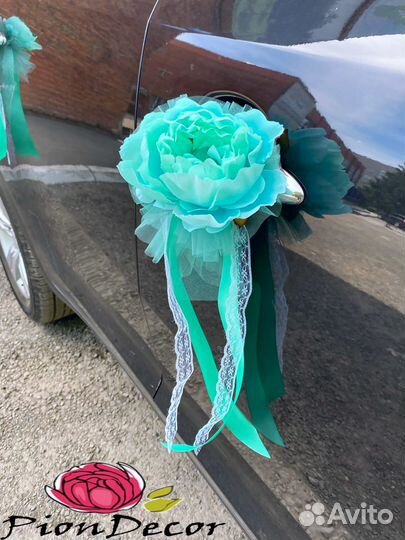 Свадебное украшение на машину №30 (мятное)