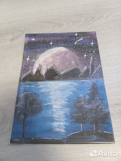 Картина акрилом, луна
