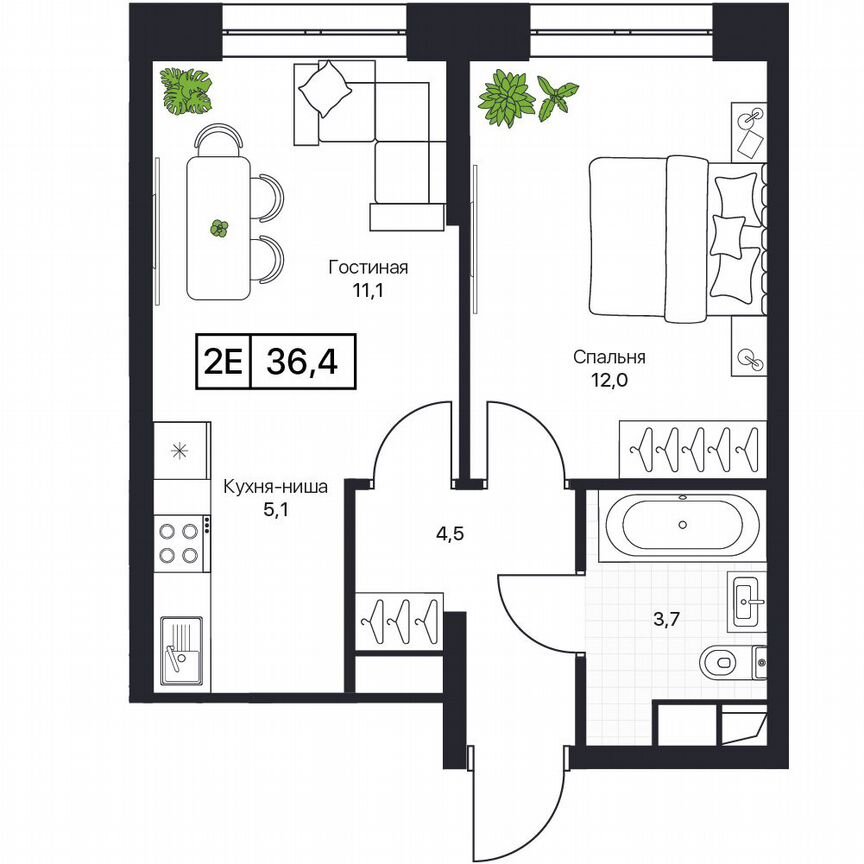 2-к. квартира, 36,4 м², 14/17 эт.