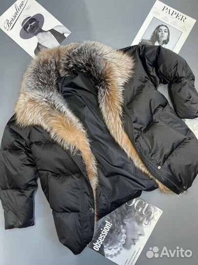 Пуховик женский max mara с мехом лисы