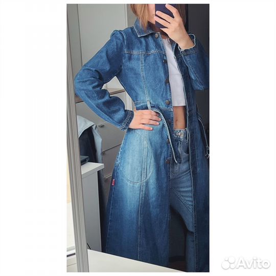 Длинный джинсовый плащ