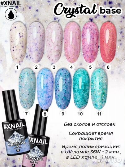 Цветная база для ногтей Crystal Base с битым стекл