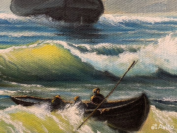 Картина Холст, Масло. Морской пейзаж. Парусник