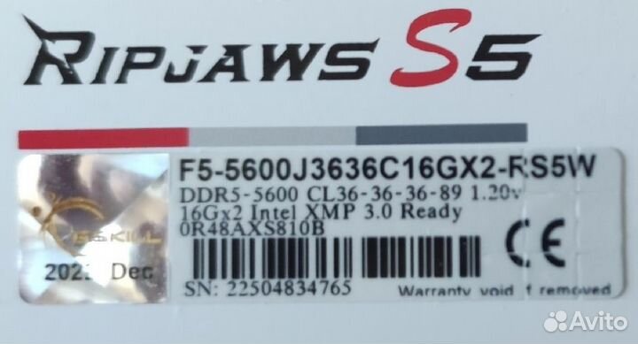 DDR-5 G.Skill ripjaws S5 (F5-5600J3636C16GX2) 32gb