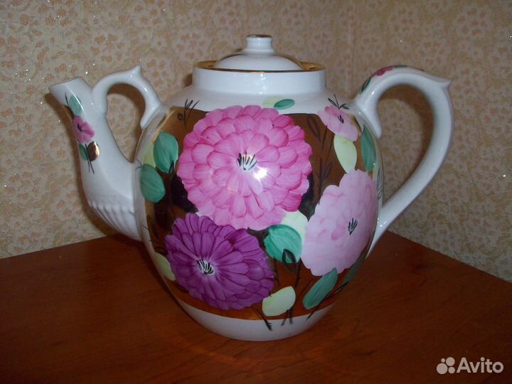 Чайник 4 литра Дулёво Георгины роспись СССР