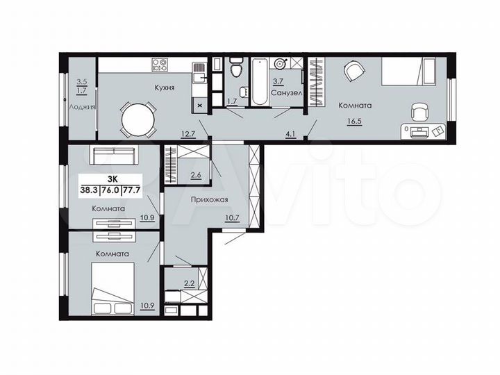 3-к. квартира, 77,7 м², 5/9 эт.