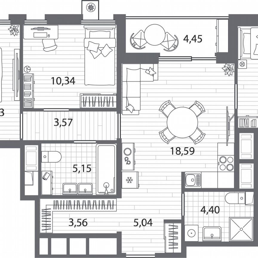 3-к. квартира, 76,6 м², 9/13 эт.