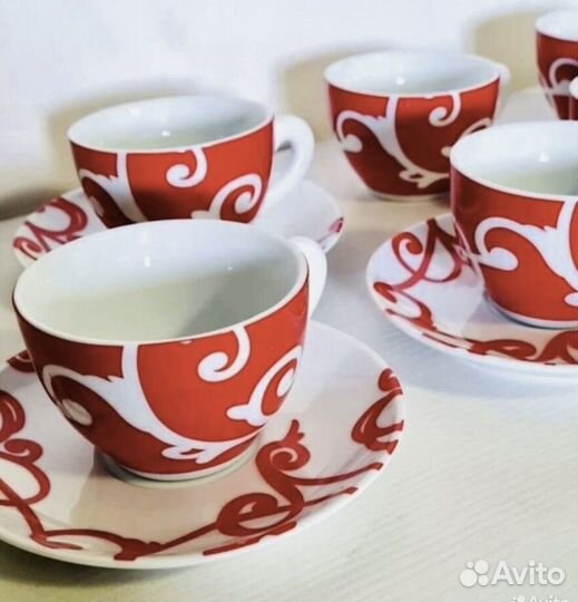 Чайный сервиз новый красный на 6 персон