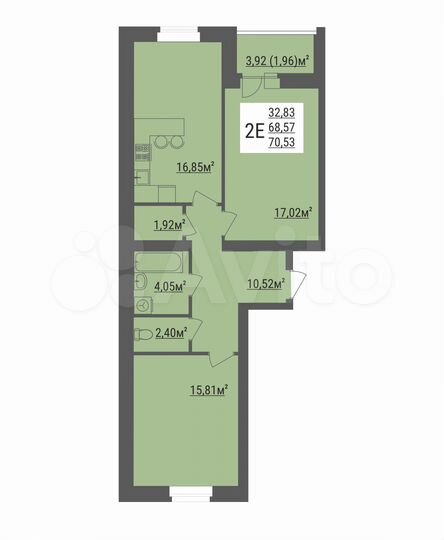2-к. квартира, 70,5 м², 1/8 эт.