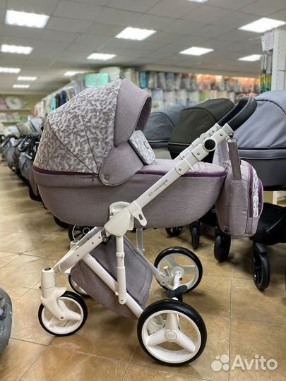 Коляска Adamex Luciano 2 в 1 розовый/принт