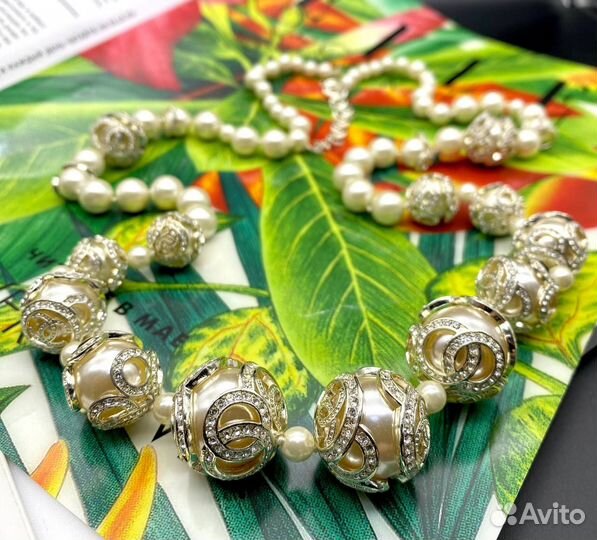 Колье со вставками цирконов Chanel премиум