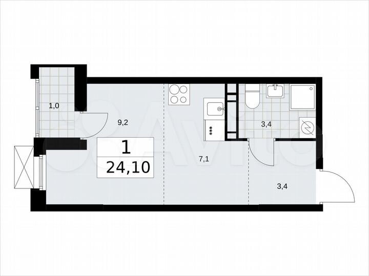 Квартира-студия, 24,1 м², 10/17 эт.