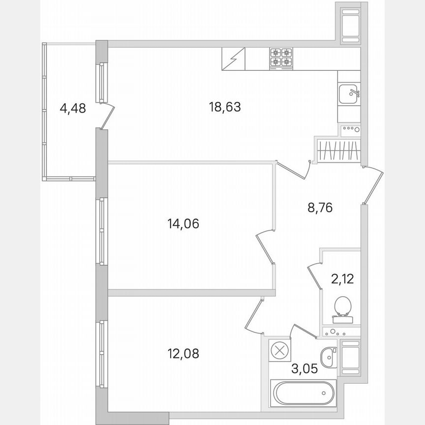 2-к. квартира, 60 м², 3/8 эт.