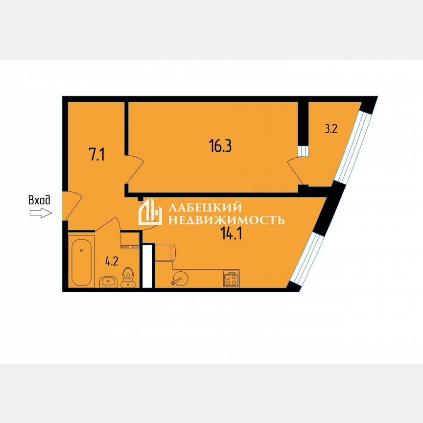 1-к. апартаменты, 43,3 м², 1/6 эт.