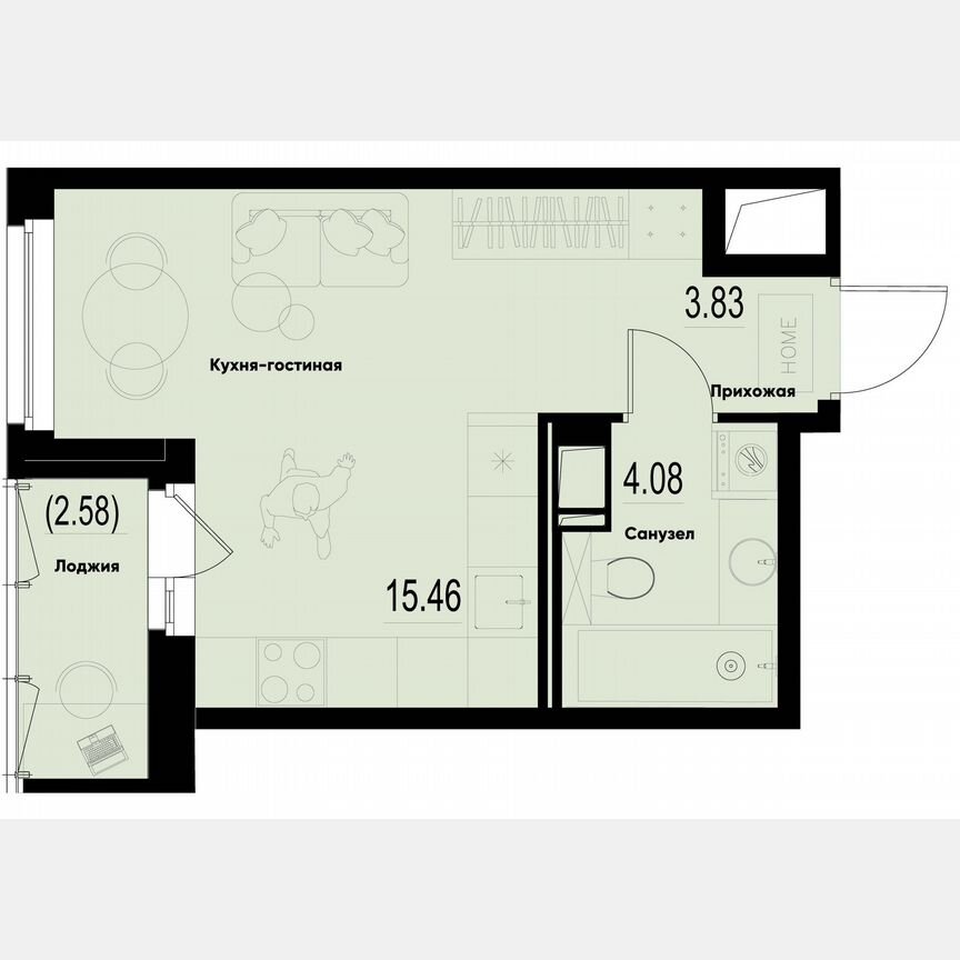 Квартира-студия, 24,7 м², 9/12 эт.