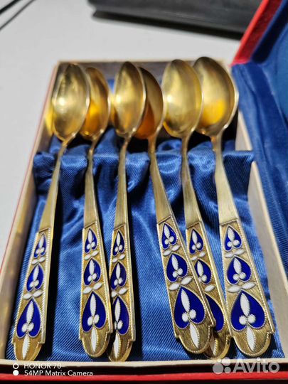 Серебряные с позолотой чайные ложки СССР 875