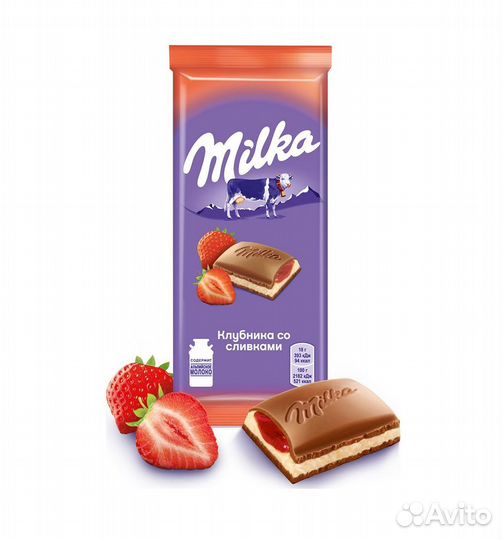 Шоколад Milka с клубникой со сливками 90г