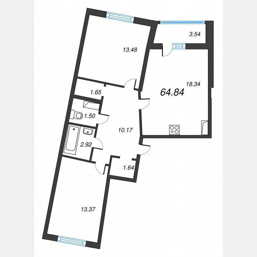 2-к. квартира, 66,6 м², 10/22 эт.
