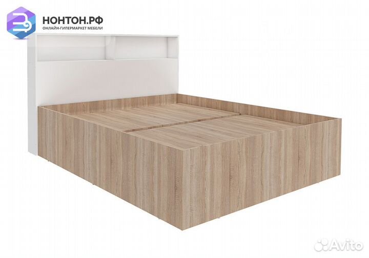 Кровать со спинкой и полками Илга 1.6 дуб сонома