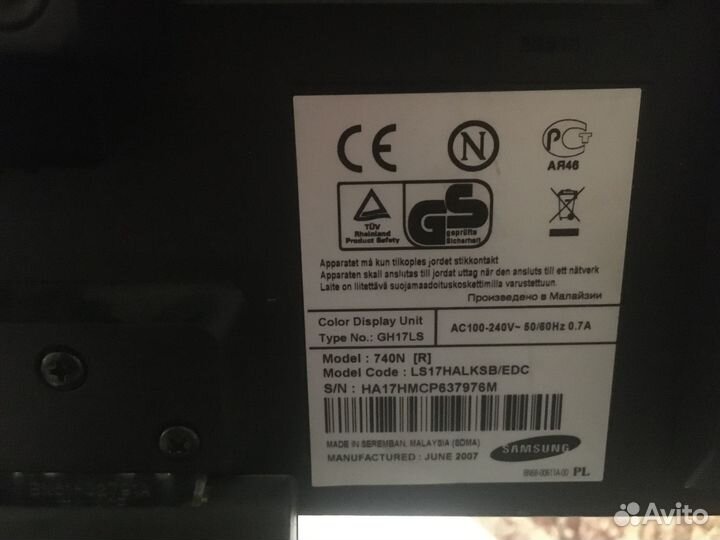 Монитор samsung syncmaster 740n 17 дюймов