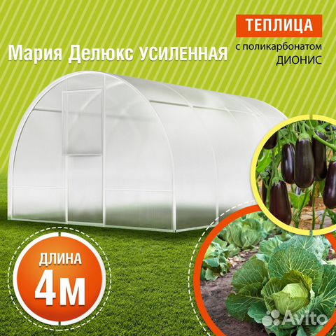Теплица Мария Делюкс Усиленная 4м с поликарбонатом