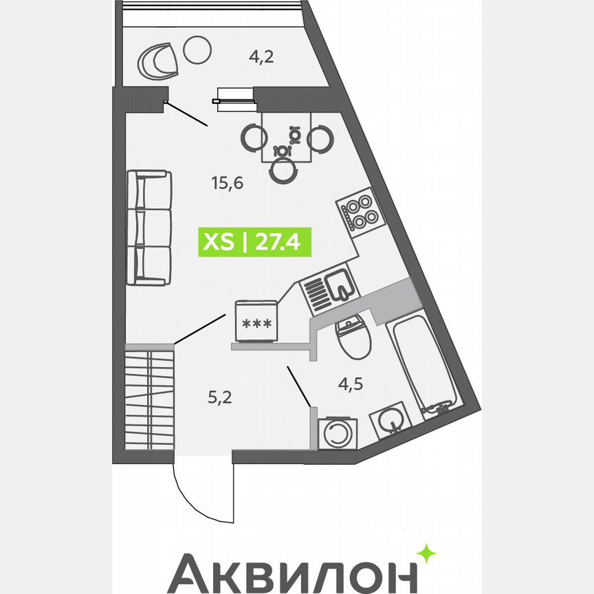 Квартира-студия, 27,4 м², 9/13 эт.