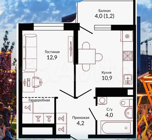 1-к. квартира, 33,5 м², 18/22 эт.