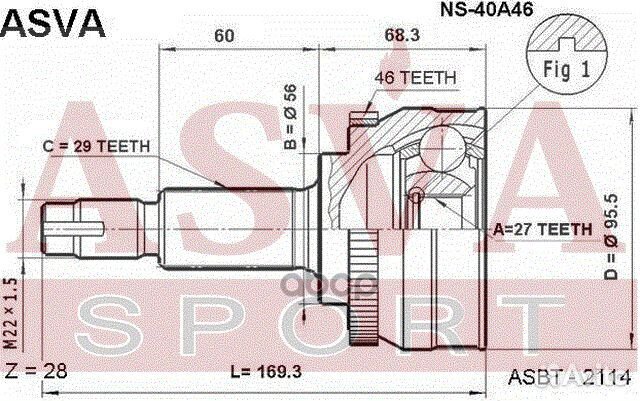 ШРУС наружный 27x56x29 NS-40A46 asva