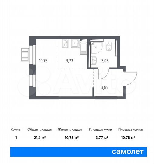 Квартира-студия, 21,4 м², 5/17 эт.