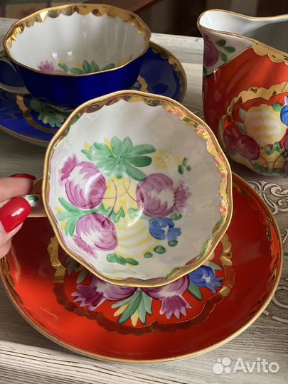 Красавица Дулево синяя и алая попредметно