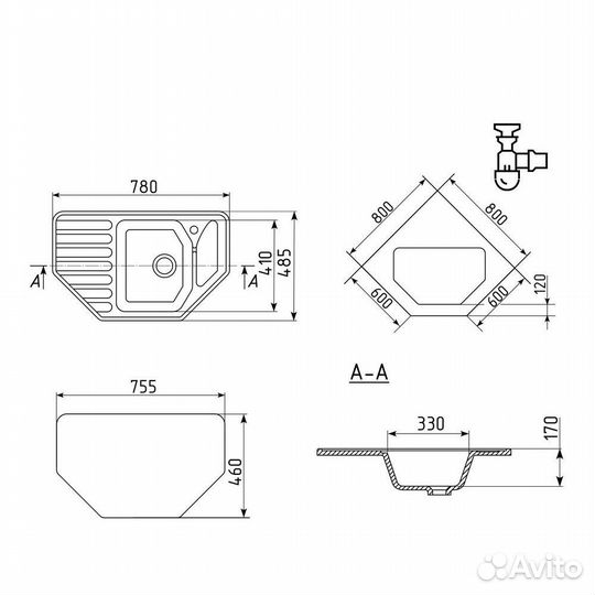 Кухонная мойка Ulgran U-109-308, черный