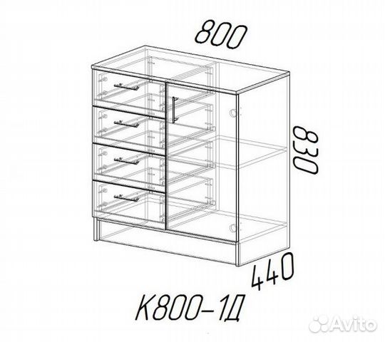Комод К800-1Д (Улучшенная фурнитура)