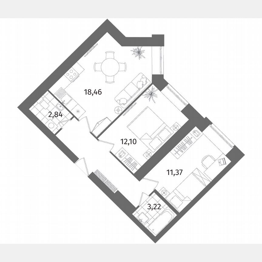 2-к. квартира, 56,5 м², 2/13 эт.