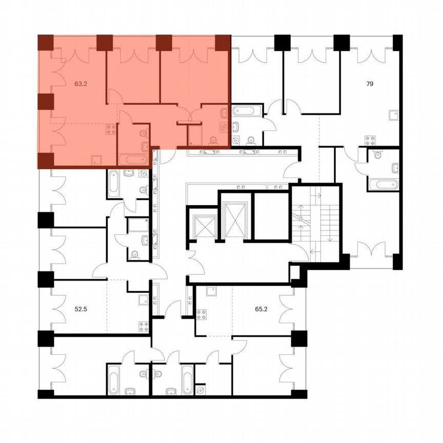 2-к. квартира, 63,2 м², 9/9 эт.