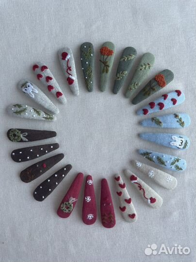 Льняные заколочки с ручной вышивкой