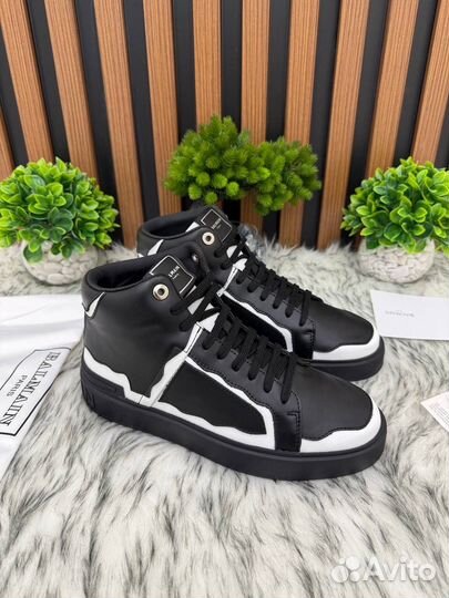 Высокие кеды натуральная кожа Balmain чёрные