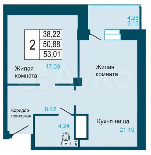 2-к. квартира, 53 м², 13/18 эт.